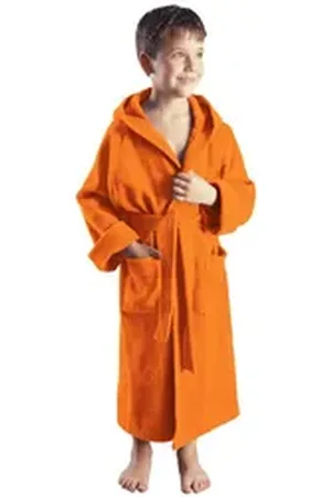 Arus Kinderbademantel für Jungen und Mädchen, mit Kapuze, 100% Baumwolle, mit zwei Taschen, farbenfroh orange 176