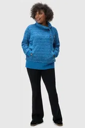 Ragwear Rollkragenpullover Rylie Print Plus modischer Damen Kapuzensweater mit Kordeln blau 48