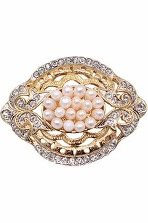 Firetti Brosche Schmuck Geschenk Ansteckschmuck Oval Glitzersteine, mit Strassstein - mit Süßwasserzuchtperle gelb|goldfarben|weiß