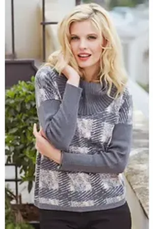 Passioni Rollkragenpullover mit karierter Vorderseite in Rosa und Grau grau M