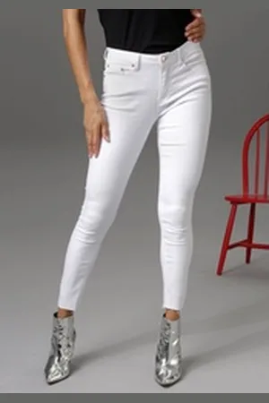 Aniston Skinny-fit-Jeans regular waist - mit ausgefransten Beinabschluss weiß 40
