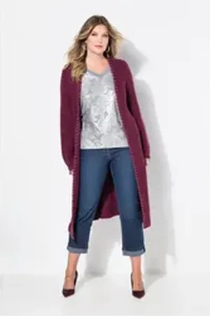 Miamoda Strickjacke Strickjacke extra lang Ausschnitt mit Zierstich braun 42/44