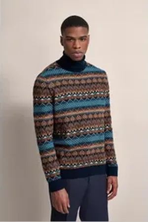 Bugatti Rollkragenpullover mit Multicolor-Muster braun XXL