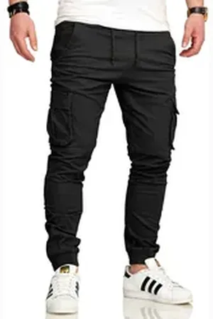 Soul Star Cargohose S2LOM Herren Chino Jogger Jeans Hose Stoffhose Freizeithose schwarz 34