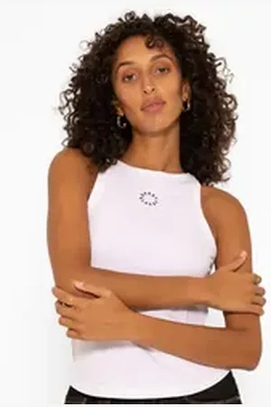 SASSYCLASSY Tanktop Tank Top mit Stickerei Geripptes Top mit Stickerei und Rundhalsausschnitt weiß L