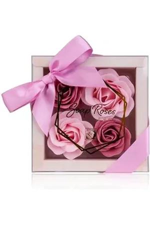 accentra Badekonfetti Baderosen Geschenkbox 4x4g » Badekonfetti, 1-tlg., Seifenrosen Set in heller Geschenkverpackung mit Schleife, Rosen Duft rosa
