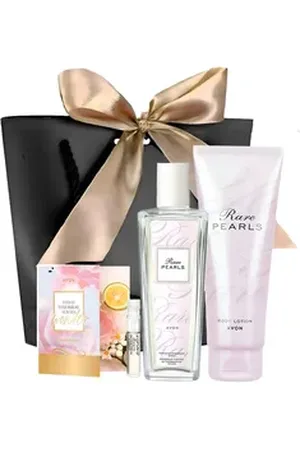 Avon Eau de Parfum Rare Pearls Spray 50ml Body Lotion 125ml Noten Magnolie Rosenholz, 4-tlg., Damenduft Parfüm Set Frauen Duft, Langanhaltend Geschenkset
