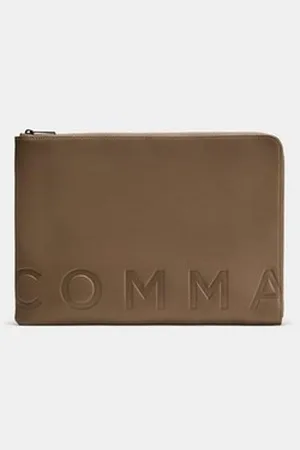 Comma, Comma Tragetasche Hochwertige Laptop-Tasche aus Leder, Logo braun