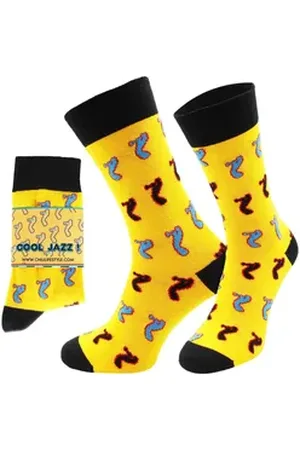 Chili Lifestyle Freizeitsocken JAZZ Lustige Socken mit Spruch Banderole als Geschenksocken (Paar, 1-Paar, Mit Spruchbanderole) Weichbund ohne Gummidruck blau|gelb|schwarz 41-45