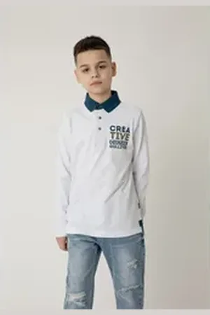 Gulliver Poloshirt mit stylischem Print und Kontrast-Kragen weiß 158