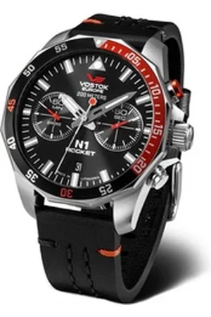 Vostok Chronograph Rocket N1 – Herrenuhr, 46 mm Gehäuse, schwarzes Lederarmband, 225A707-L, sportlich-elegantes Design