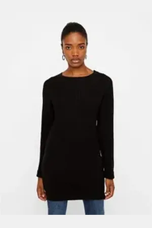 BESTSELLER Noisy may Shirtkleid Langarm Strick Kleid NMSIESTA Legeres Midi Dress Shirt Kleid (kurz, 1-tlg) NMSIESTA L/S O-NECK KNIT DRESS NOOS schwarz S