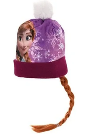 Disney Frozen Bommelmütze Eiskönigin Anna & Elsa Kinder Mädchen Winter-Mütze mit braunem Zopf lila 52