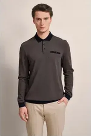 Bugatti Langarm-Poloshirt mit Strukturkragen braun XXL