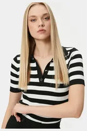 Koton Kurzarmpullover Polokragen Kurzärmelig Sweater schwarz M