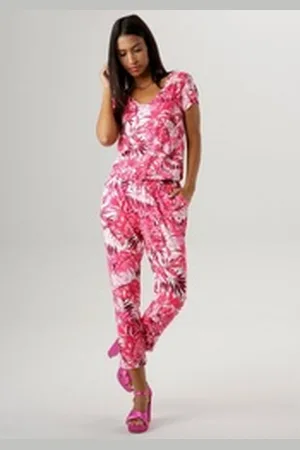 Aniston Jumpsuit mit Gummibund auf Hüfthöhe und seitlichen Taschen rosa 42
