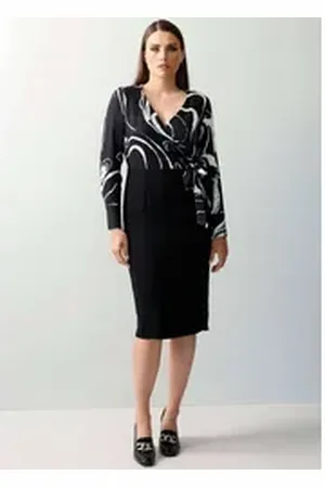 ALBA MODA Druckkleid Kleid mit Bindeband in der Taille schwarz 34