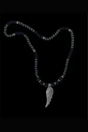 Aaron Bane Perlenkette Perlenkette Lava Hämatit Edelstein Engelsflügel Strass Hand Made (1-tlg)