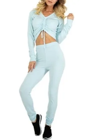 Ital-Design Freizeitanzug Damen Freizeit, Stretch Zweiteiler in Blau blau M/L