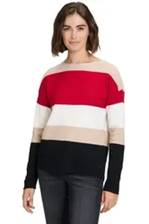 Betty & Co Strickpullover Betty & Co Strickpullover mit Streifen (1-tlg) Struktur rot|schwarz 40