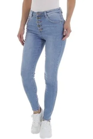 Ital-Design Skinny-fit-Jeans Damen Freizeit Stretch High Waist Jeans in Hellblau blau M/38
