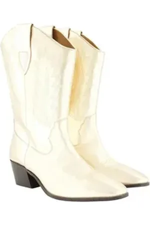 Ulla Popken Leder-Cowboystiefel XL-Schaft Metallic-Optik Stiefel gelb|grün 39 EU