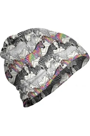 Abakuhaus Beanie Wandern im Freien Regenbogen Zebra Funky Tier Chevrons bunt|grau|gelb