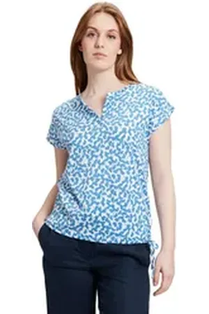 Betty & Co Betty&Co Kurzarmshirt Casual-Shirt mit Tunnelzug (1-tlg) Druck blau|weiß S