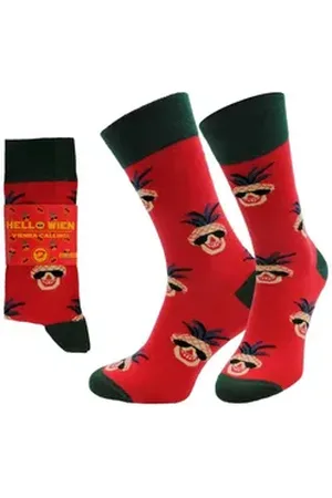 Chili Lifestyle Freizeitsocken HELLO WIEN Lustige Socken mit Spruch Banderole als Geschenksocken (Paar, 1-Paar, Mit Spruchbanderole) Weichbund ohne Gummidruck rot|schwarz 41-45