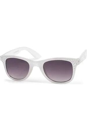 styleBREAKER Wayfarer Mädchen Nerd Sonnenbrille mit Strass (1-St) grau|weiß