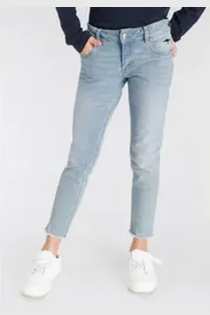 KangaROOS 7/8-Jeans, Stretch-Jeans mit Logo-Stickerei schmale Passform, geschnittene Kante, niedrige Leibhöhe blau 146