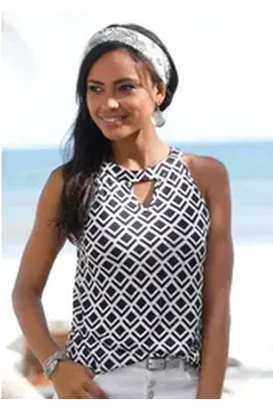 Lascana Strandtop in leichter A-Form, Damentop mit Alloverdruck und Cut-Out weiß 32/34