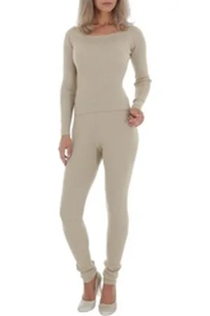 Ital-Design Jumpsuit Damen Freizeit Stretch Jogging- & Freizeitanzug in Beige beige|braun M/L