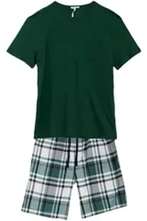 LOUIS & LOUISA Pyjama Herren Flanell Short-Set grün, 100% Baumwolle L