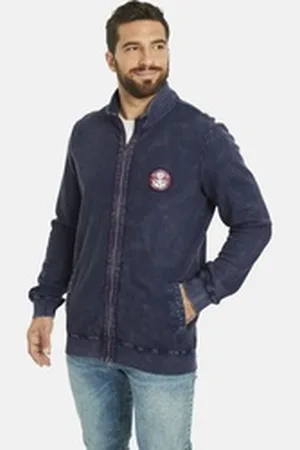 Jan Vanderstorm Sweatjacke DIETBERT mit aufgestelltem Kragen blau 4XL (68/70)