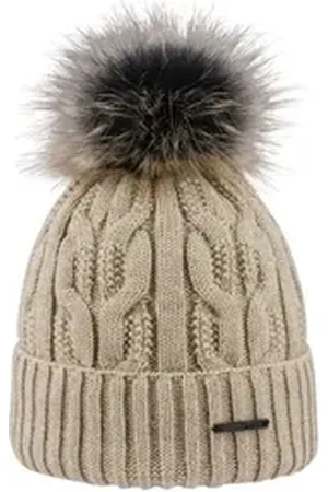 ARECO Strickmütze Damen Bommelmütze beige