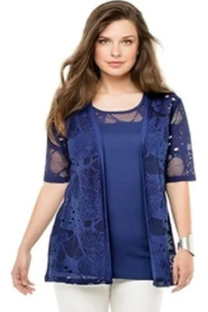 Doris Streich Bolero Cardigan gehäkelt durchsichtige Jäckchen blau 40