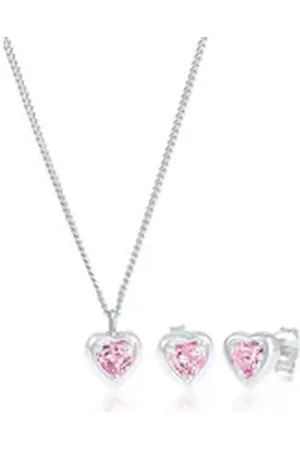 Elli Schmuckset Kinder Kette Stecker Herz Zirkonia Rosa 925 Silber, Herz silberfarben
