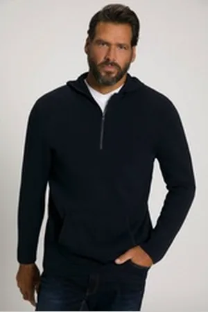 JP 1880 Rundhalspullover Hoodie Milano Strick Kapuze Zipper blau|schwarz XXL