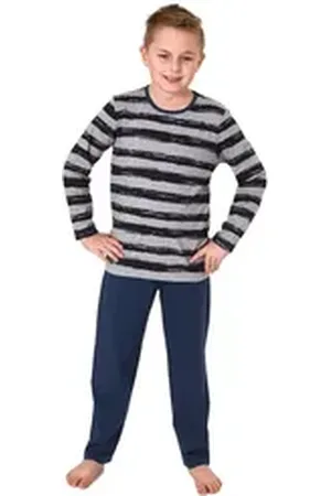 Normann Pyjama Jungen Pyjama lang mit coolem Streifen-Muster - 212 10 700 grau 140