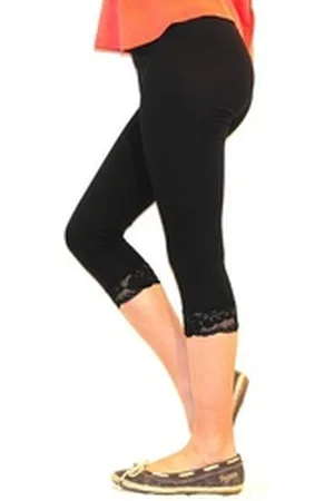 Yeset Caprihose Mädchen Kinder Leggings Leggins Hose Capri 3/4 kurz Spitze Baumwolle S schwarz 134