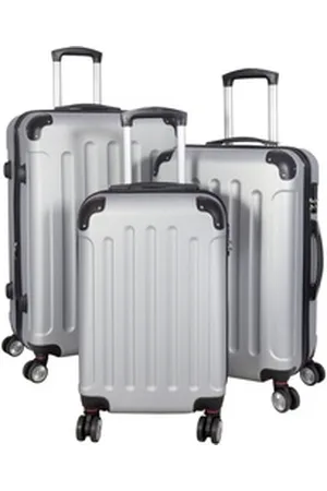 MONOPOL® Kofferset 3er Reisekoffer Set Trolley Hartschale Flugzeugkoffer, 4 Zwillingsrollen & Hartschale & Teleskop-Trolleygriff silberfarben