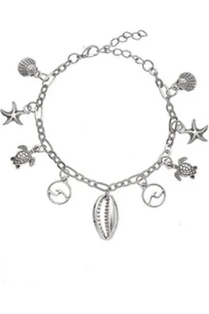 Lascana Fußkette mit Anhänger, Seestern,Muschel,Schildkröte,Fußketten Set,Fußkettchen mit Anhänger silberfarben