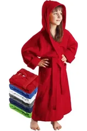 Arus Kinderbademantel für Jungen und Mädchen, mit Kapuze, 100% Baumwolle, mit zwei Taschen, farbenfroh rot 140