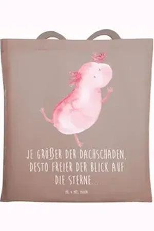 Mr. & Mrs. Panda Tragetasche Axolotl Tanzen, Jutebeutel, Badetasche, Strandtasche, Laptoptasche, (1-tlg), Kreative Designs braun
