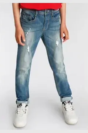 ARIZONA Stretch-Jeans mit schmalem Bein für Jungen skinny fit, gerade Beinform, trendiger Used-Look blau 164