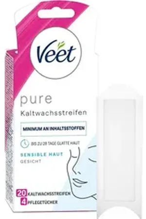 Veet Kaltwachsstreifen für Haarentfernung im Gesicht, 20 St., für sensible Haut, mit EASY-GELWAX TECHNOLOGIE weiß