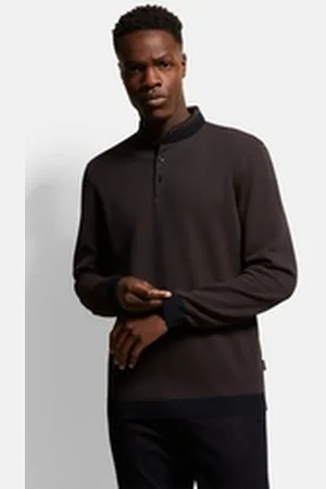 Bugatti Langarm-Poloshirt mit Stehkragen braun 4XL