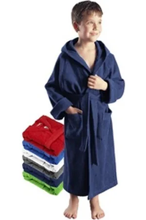 Arus Kinderbademantel für Jungen und Mädchen, mit Kapuze, 100% Baumwolle, mit zwei Taschen, farbenfroh blau 116