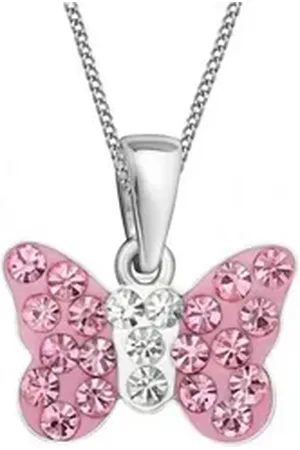 Goldene Hufeisen Kette mit Anhänger Schmetterling Rosa Kristall Anhänger Kette 925 Silber Kinder Mädchen (2-tlg, inkl. Etui), Kinderschmuck rosa|silberfarben